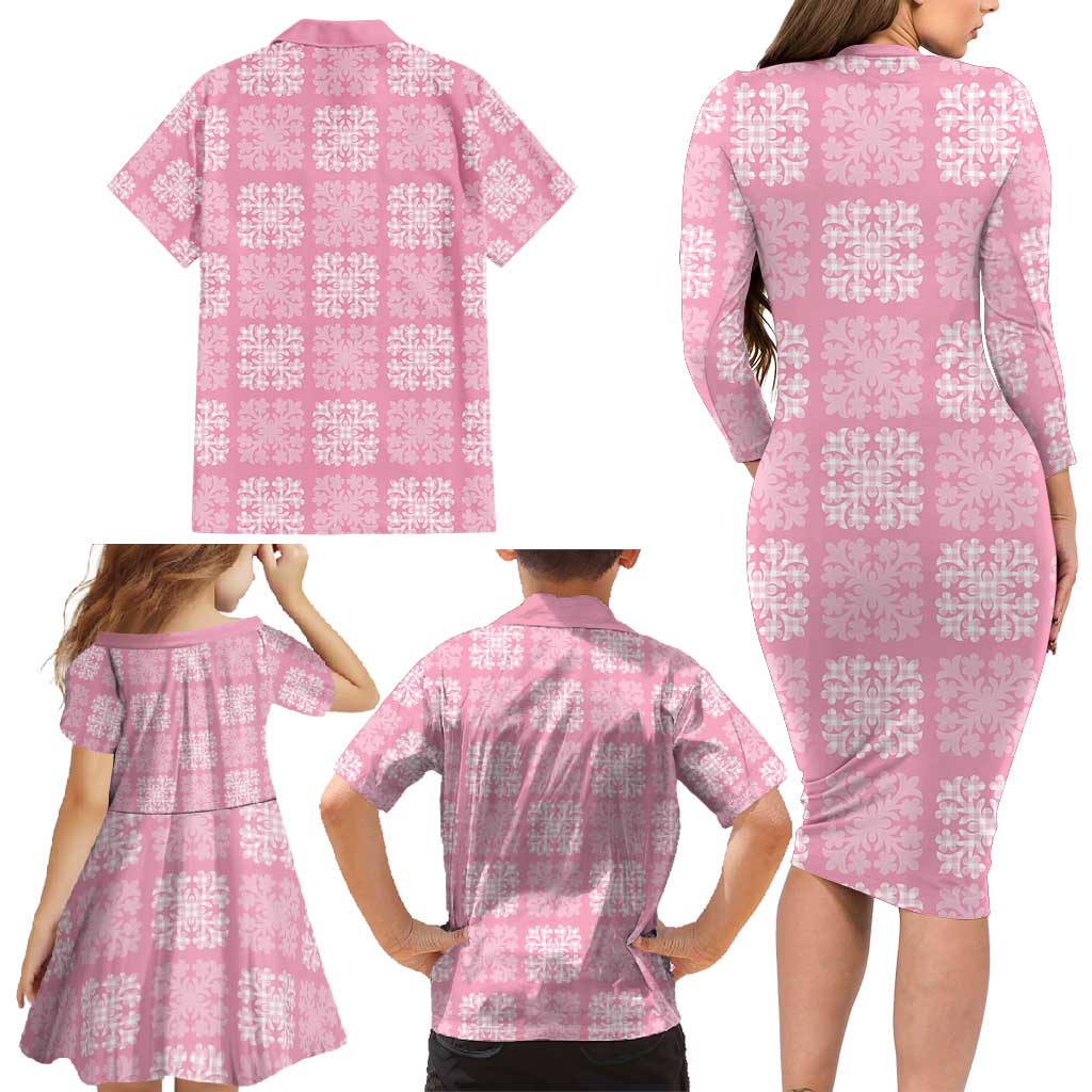Pink Palaka Quilt Hawaii Family Matching Long Sleeve Bodycon Dress and Hawaiian Shirt Traditional Hawaii-plaid Pattern - Polynesian Pride