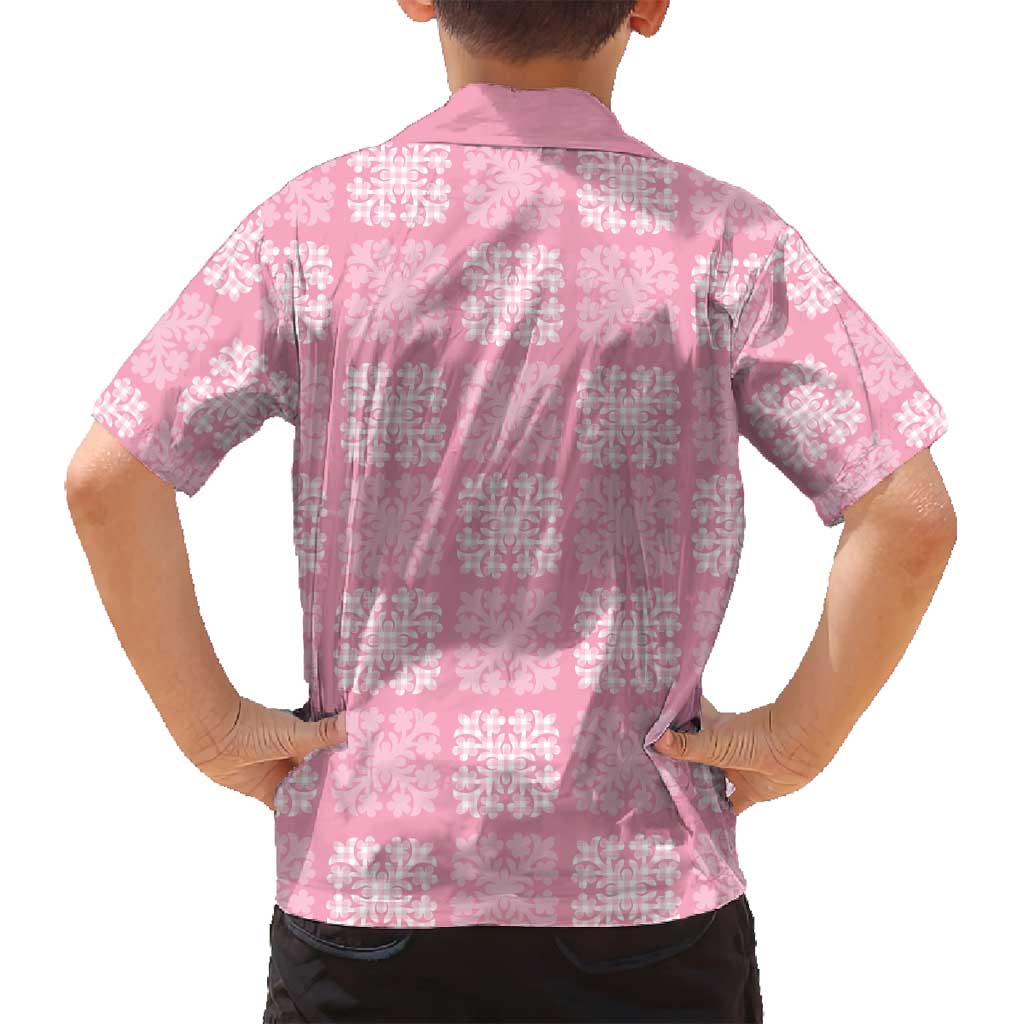 Pink Palaka Quilt Hawaii Family Matching Off Shoulder Short Dress and Hawaiian Shirt Traditional Hawaii-plaid Pattern - Polynesian Pride