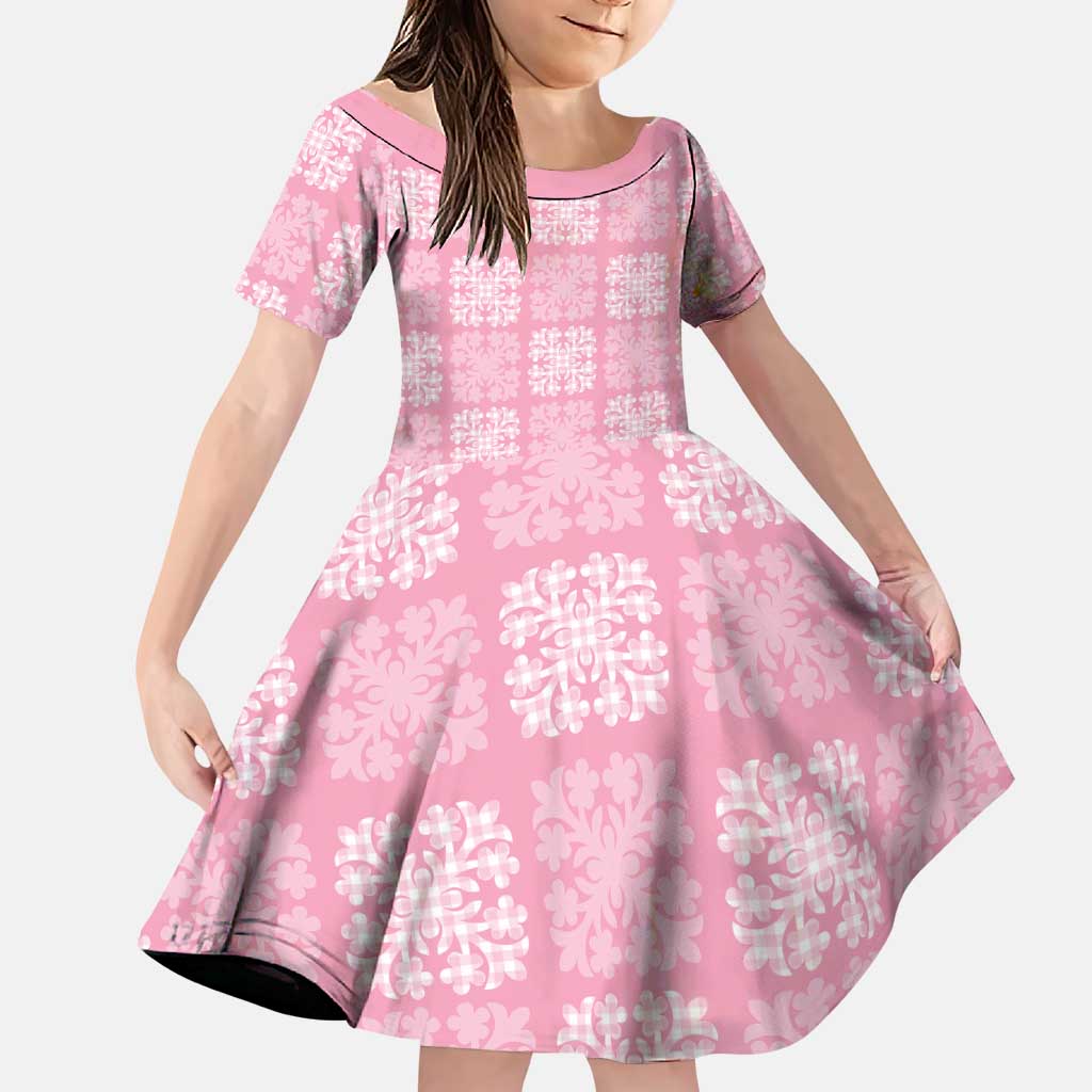 Pink Palaka Quilt Hawaii Family Matching Puletasi and Hawaiian Shirt Traditional Hawaii-plaid Pattern LT14 Daughter's Dress Pink - Polynesian Pride