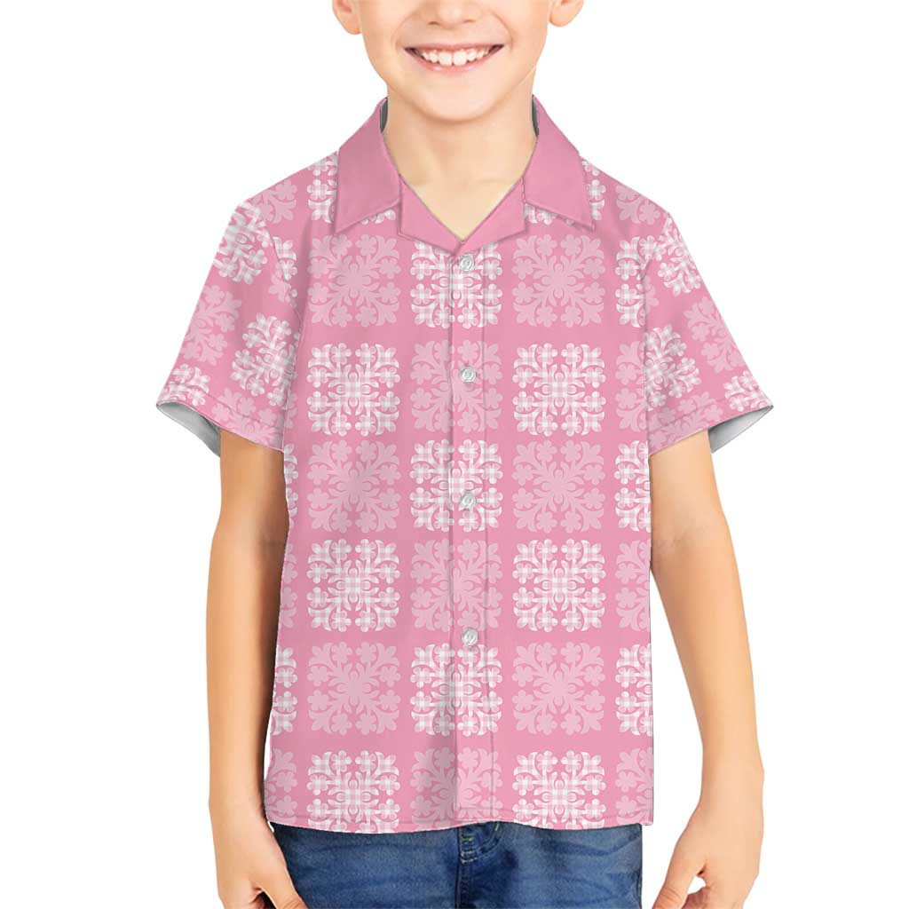 Pink Palaka Quilt Hawaii Family Matching Puletasi and Hawaiian Shirt Traditional Hawaii-plaid Pattern LT14 Son's Shirt Pink - Polynesian Pride