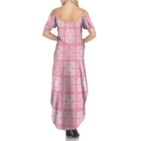Pink Palaka Quilt Hawaii Family Matching Summer Maxi Dress and Hawaiian Shirt Traditional Hawaii-plaid Pattern - Polynesian Pride