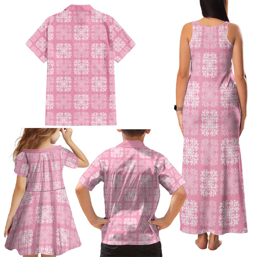 Pink Palaka Quilt Hawaii Family Matching Tank Maxi Dress and Hawaiian Shirt Traditional Hawaii-plaid Pattern - Polynesian Pride