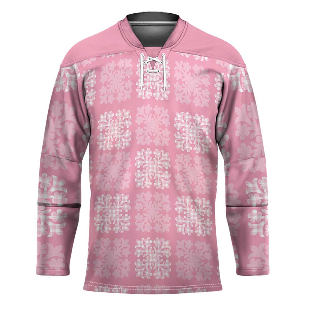 Pink Palaka Quilt Hawaii Hockey Jersey Traditional Hawaii-plaid Pattern LT14 Unisex Pink - Polynesian Pride
