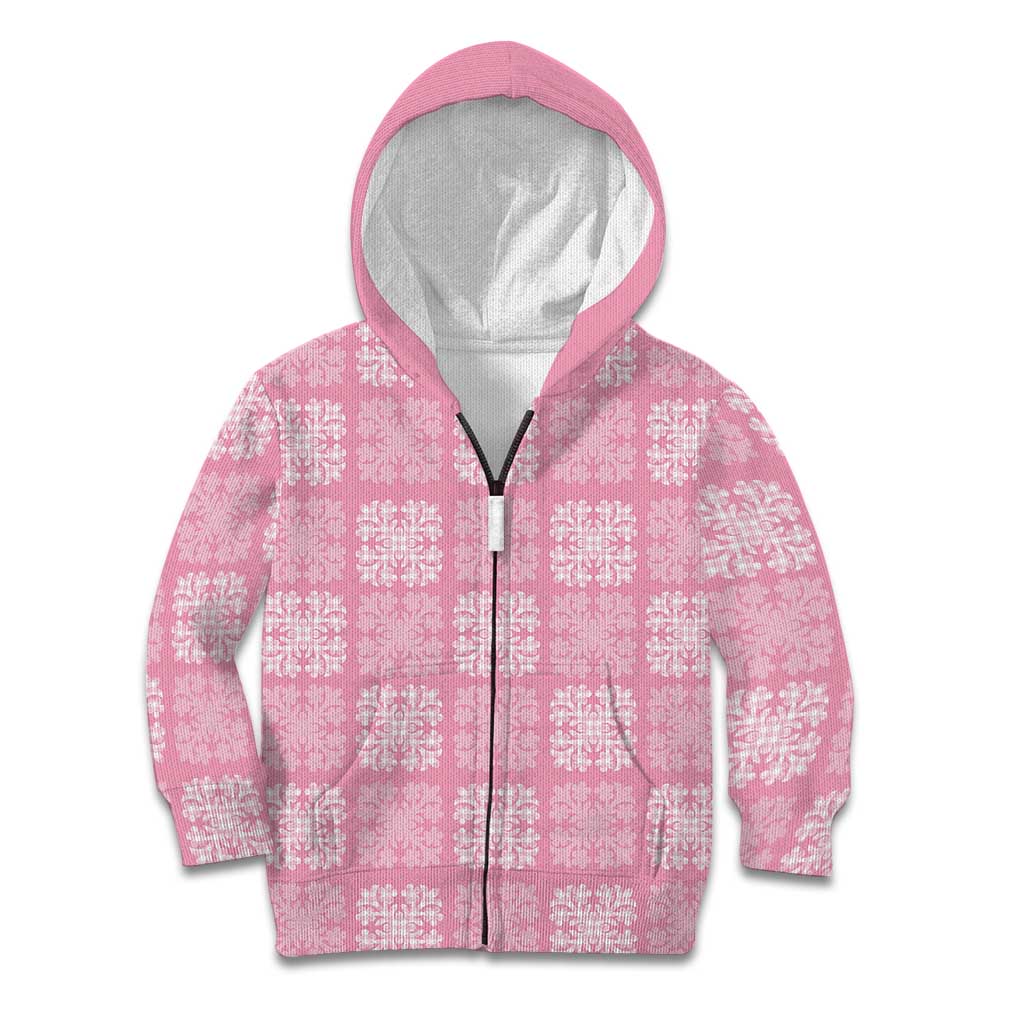 Pink Palaka Quilt Hawaii Kid Hoodie Traditional Hawaii-plaid Pattern - Polynesian Pride