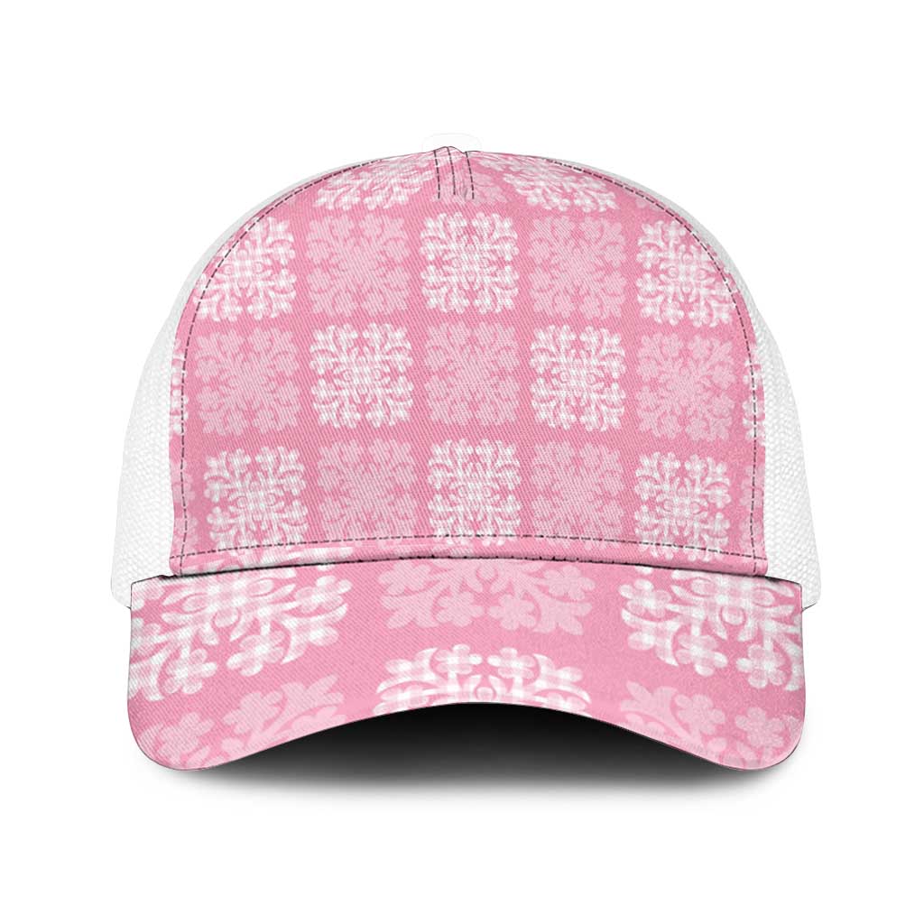 Pink Palaka Quilt Hawaii Mesh Trucker Cap Traditional Hawaii-plaid Pattern - Polynesian Pride