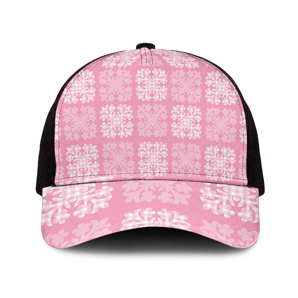 Pink Palaka Quilt Hawaii Mesh Trucker Cap Traditional Hawaii-plaid Pattern - Polynesian Pride