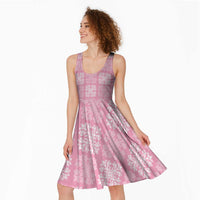 Pink Palaka Quilt Hawaii Midi Dress Traditional Hawaii-plaid Pattern - Polynesian Pride
