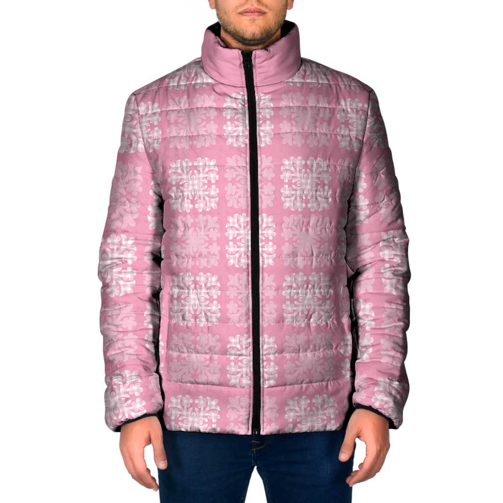 Pink Palaka Quilt Hawaii Padded Jacket Traditional Hawaii-plaid Pattern LT14 Men Pink - Polynesian Pride