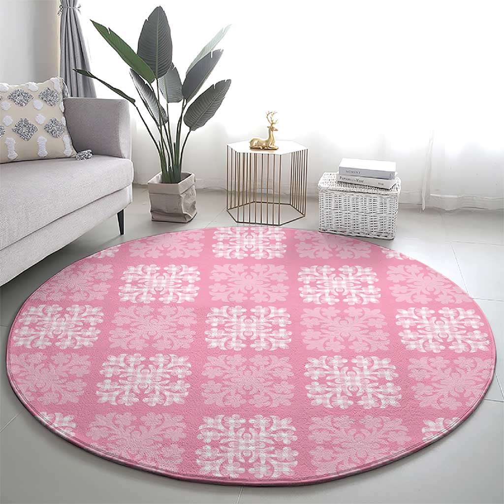 Pink Palaka Quilt Hawaii Round Carpet Traditional Hawaii-plaid Pattern - Polynesian Pride