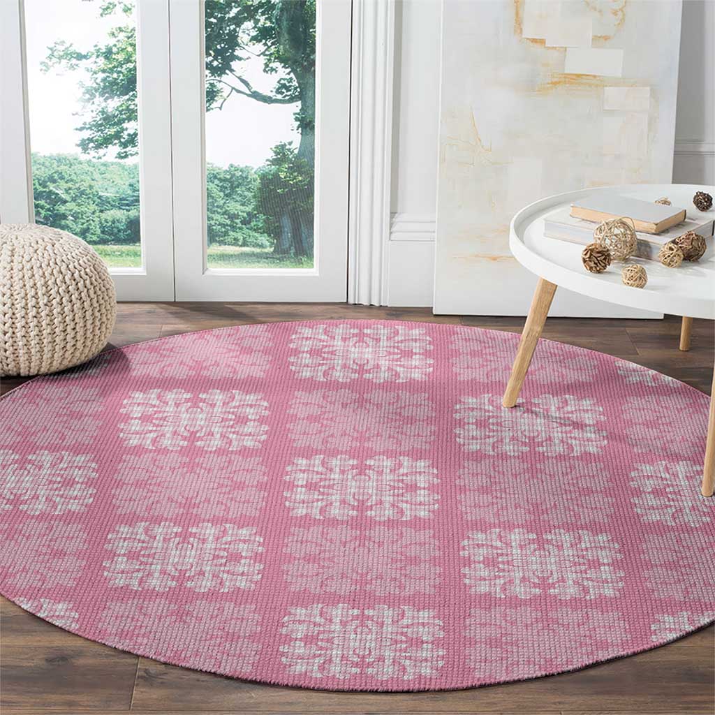 Pink Palaka Quilt Hawaii Round Carpet Traditional Hawaii-plaid Pattern - Polynesian Pride