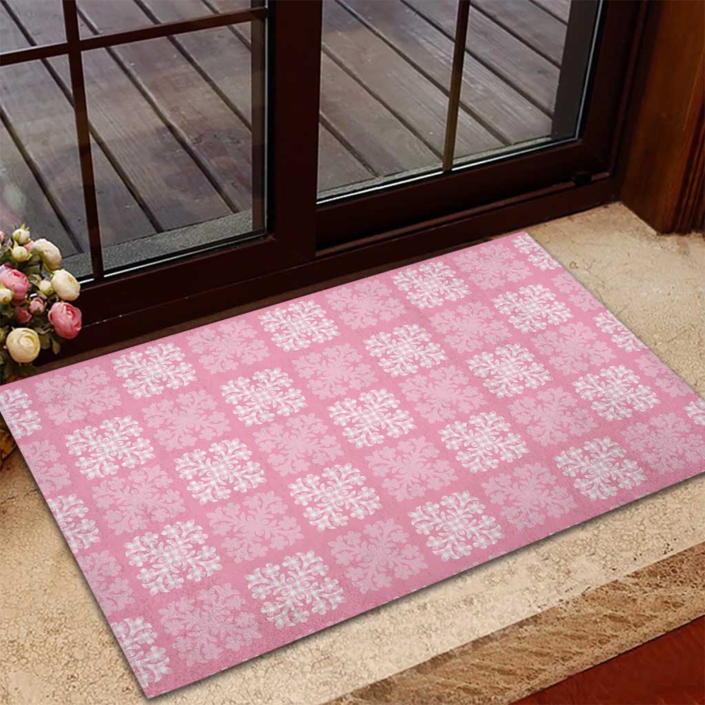 Pink Palaka Quilt Hawaii Rubber Doormat Traditional Hawaii-plaid Pattern LT14 - Polynesian Pride