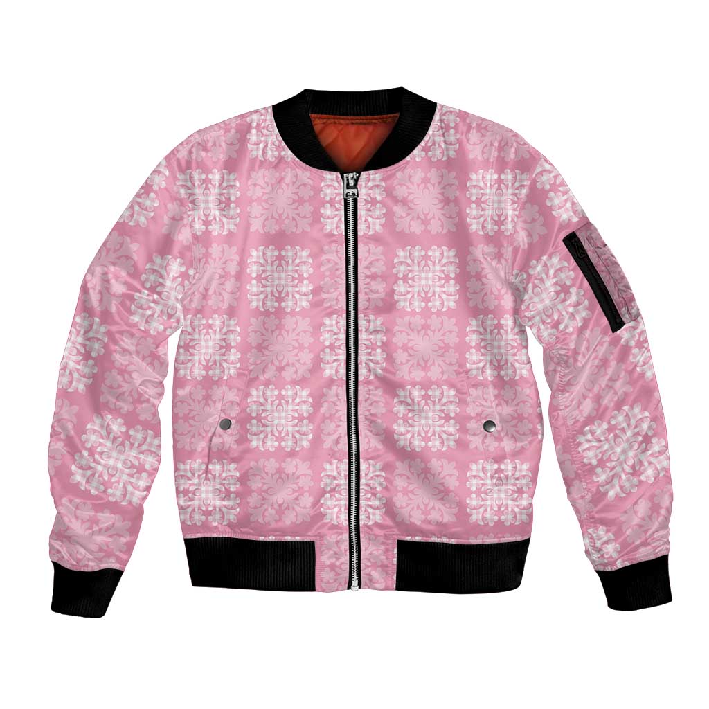 Pink Palaka Quilt Hawaii Sleeve Zip Bomber Jacket Traditional Hawaii-plaid Pattern LT14 Unisex Pink - Polynesian Pride