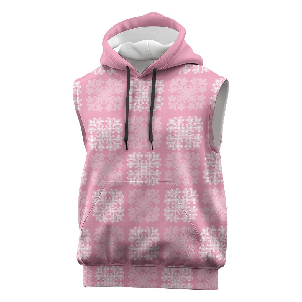 Pink Palaka Quilt Hawaii Sleeveless Hoodie Traditional Hawaii-plaid Pattern LT14 Pink - Polynesian Pride