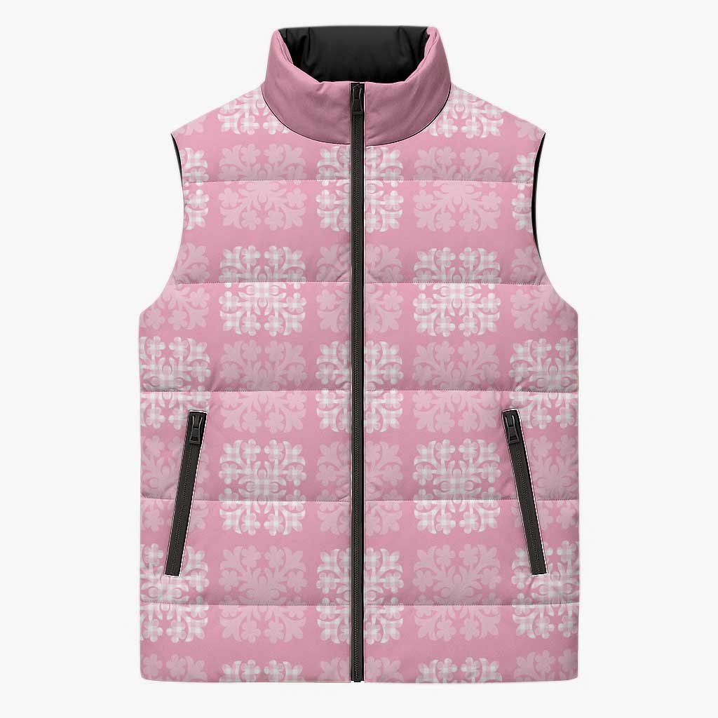 Pink Palaka Quilt Hawaii Sleeveless Puffer Jacket Traditional Hawaii-plaid Pattern LT14 Unisex Pink - Polynesian Pride
