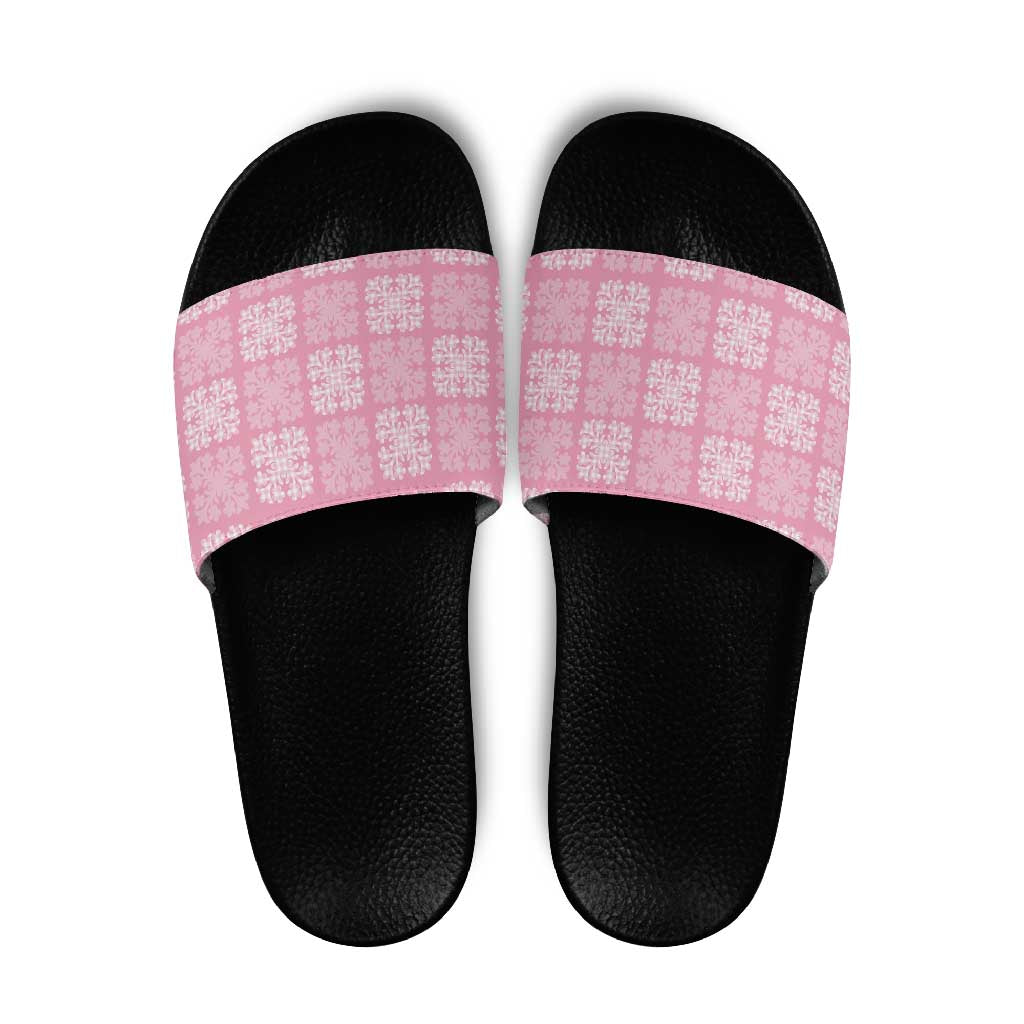 Pink Palaka Quilt Hawaii Slide Sandals Traditional Hawaii-plaid Pattern LT14 Pink - Polynesian Pride