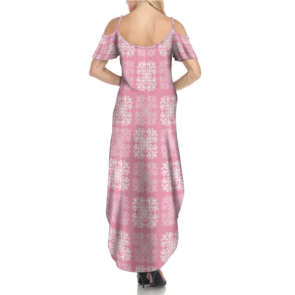 Pink Palaka Quilt Hawaii Summer Maxi Dress Traditional Hawaii-plaid Pattern - Polynesian Pride