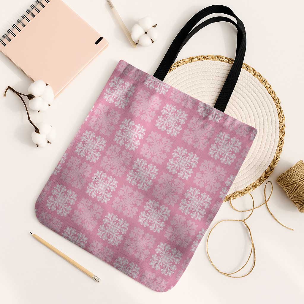 Pink Palaka Quilt Hawaii Tote Bag Traditional Hawaii-plaid Pattern LT14 Black Strap One Size Pink - Polynesian Pride
