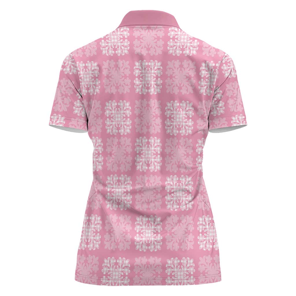 Pink Palaka Quilt Hawaii Women Polo Shirt Traditional Hawaii-plaid Pattern - Polynesian Pride