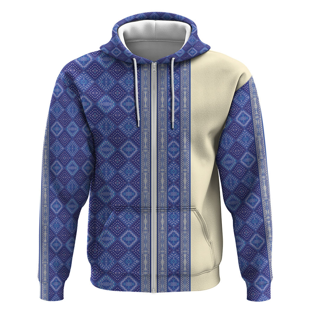 Mabuhay Philippines Festival Hoodie Yakan Modern Filipiniana Inspired LT14 Zip Hoodie Blue - Polynesian Pride