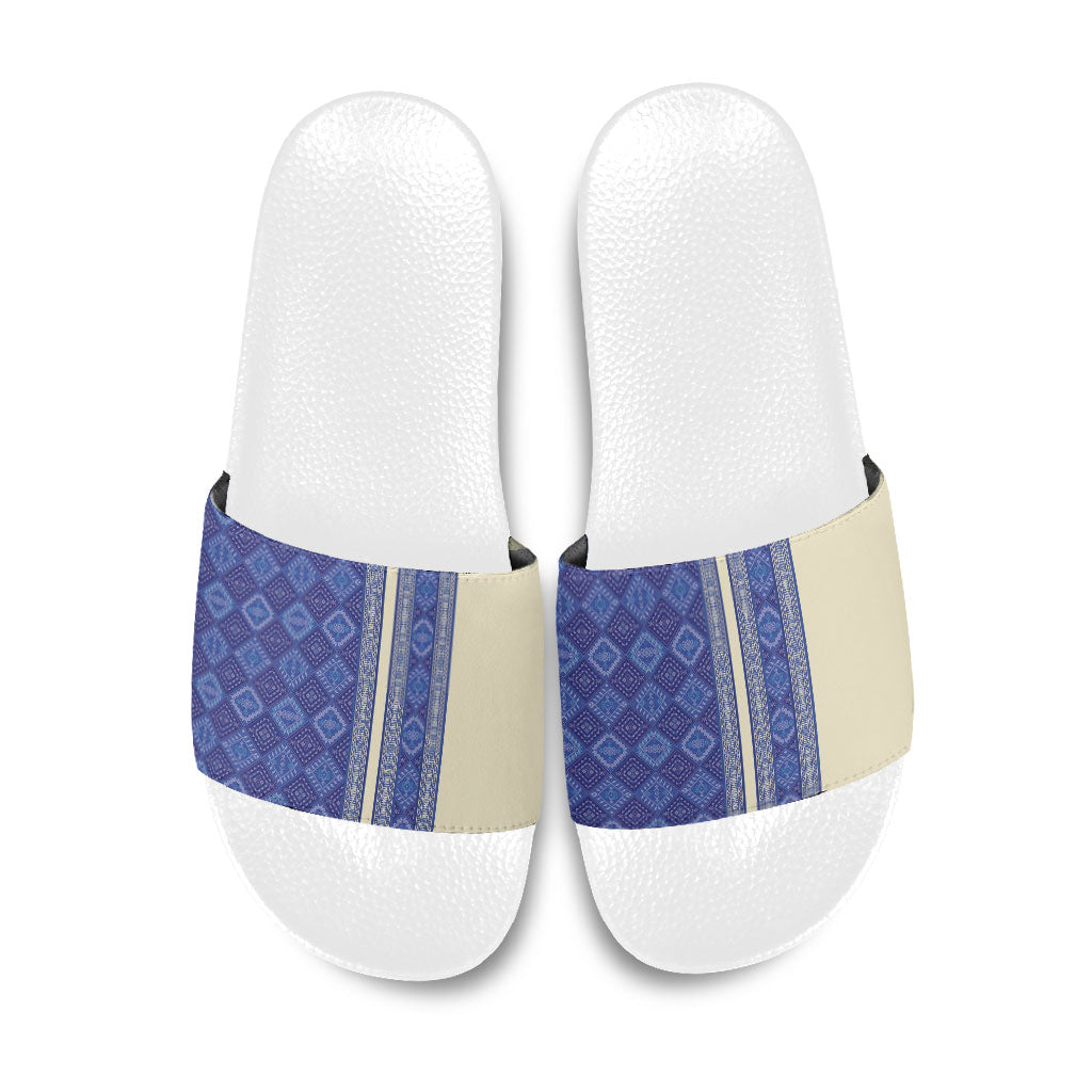 Mabuhay Philippines Festival Slide Sandals Yakan Modern Filipiniana Inspired LT14 Blue - Polynesian Pride