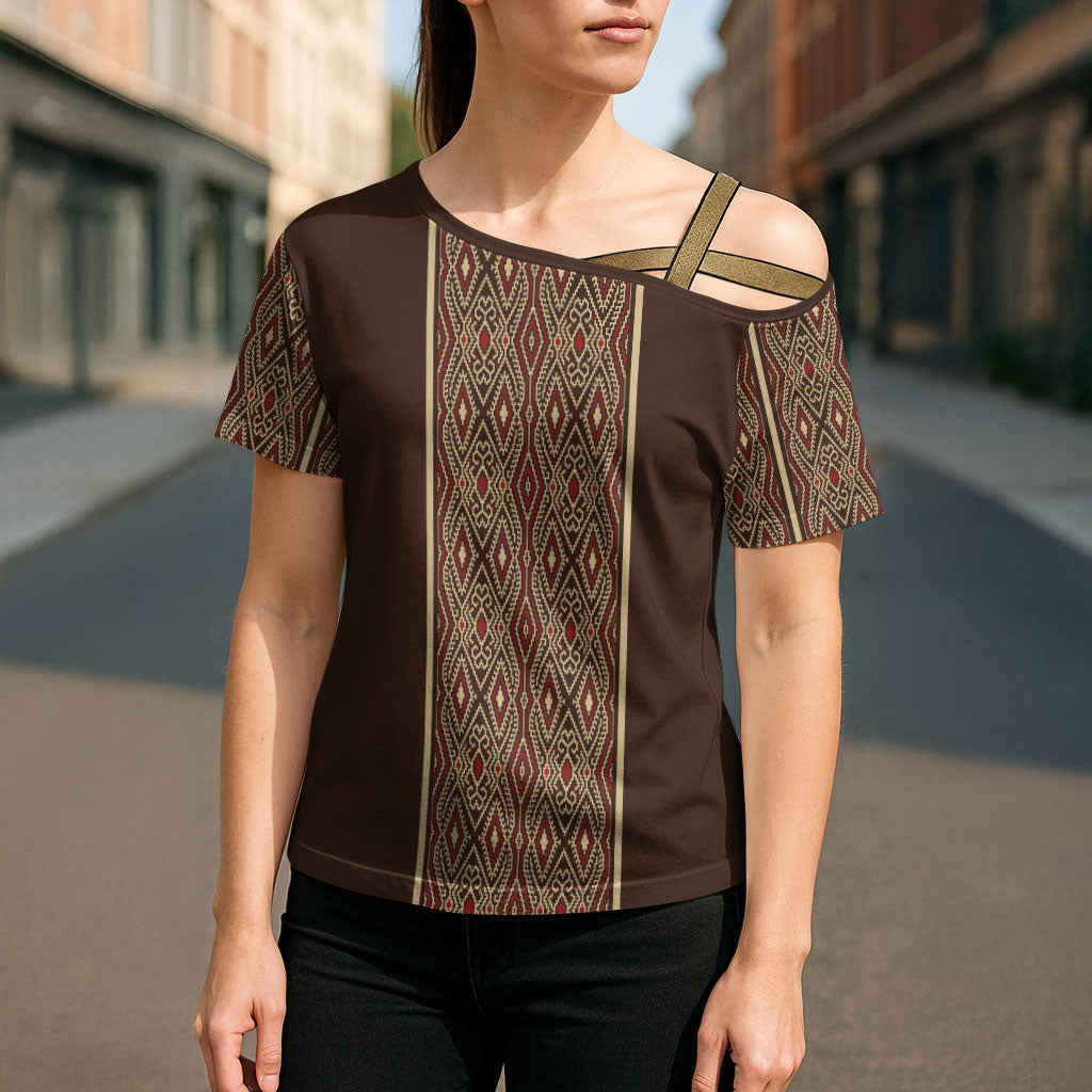 Mabuhay Philippines Festival Cross Shoulder Shirt Tnalak Modern Filipiniana Inspired LT14 - Polynesian Pride