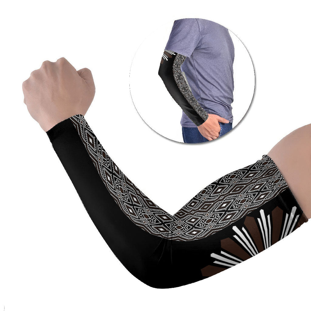 Mabuhay Philippines Festival Arm Sleeves Araw Tnalak Modern Filipiniana Inspired LT14 Set of 2 Black - Polynesian Pride