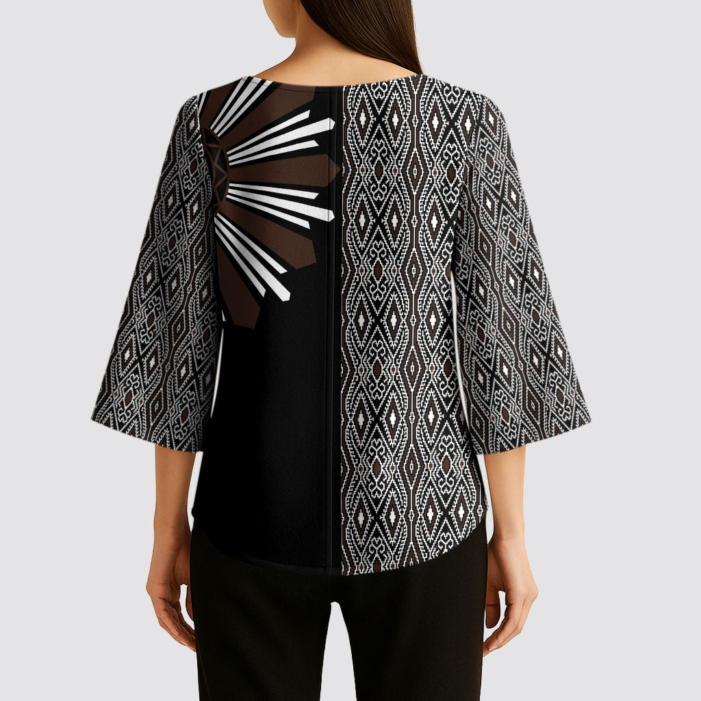 Mabuhay Philippines Festival Kimono Sleeve Blouse Araw Tnalak Modern Filipiniana Inspired LT14 - Polynesian Pride