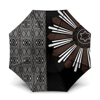 Mabuhay Philippines Festival Umbrella Araw Tnalak Modern Filipiniana Inspired LT14 One Size Folded 11.42 inch Opened Diameter 37.4 inch Black - Polynesian Pride