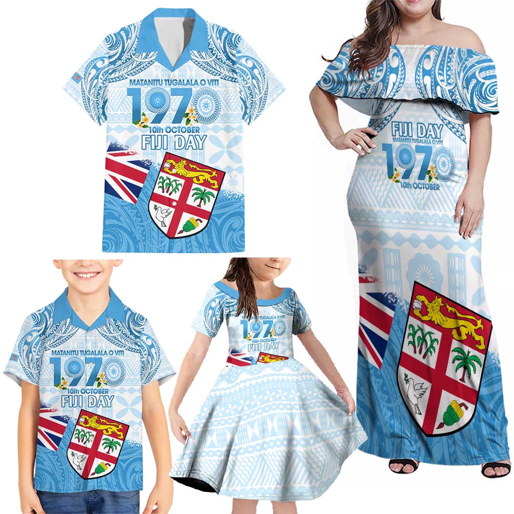 Fiji Day 1970 Family Matching Off Shoulder Maxi Dress and Hawaiian Shirt Proud To Be A Fijian Tapa Pattern