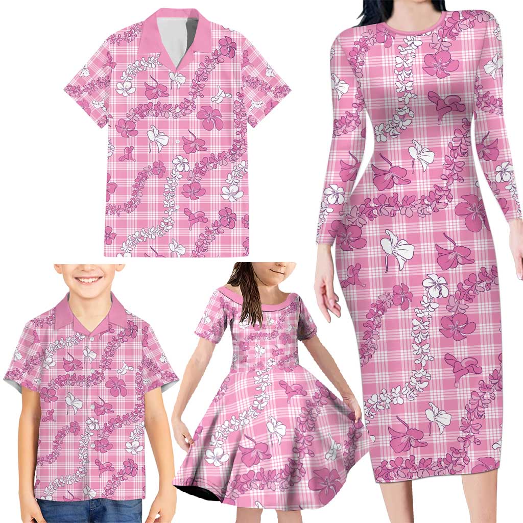 Alaka Aloha Hawaii Family Matching Long Sleeve Bodycon Dress and Hawaiian Shirt Plumeria Lei With Palaka Motif - Polynesian Pride