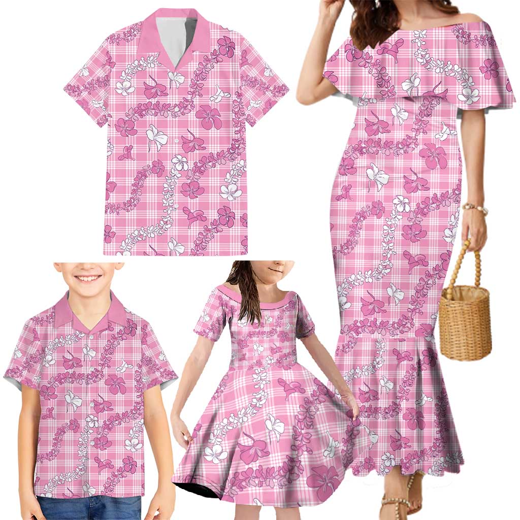 Alaka Aloha Hawaii Family Matching Mermaid Dress and Hawaiian Shirt Plumeria Lei With Palaka Motif - Polynesian Pride
