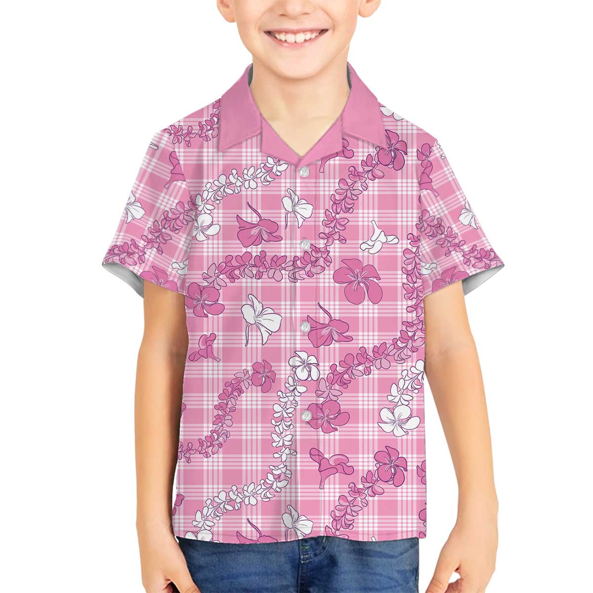 Alaka Aloha Hawaii Family Matching Off The Shoulder Long Sleeve Dress and Hawaiian Shirt Plumeria Lei With Palaka Motif - Polynesian Pride