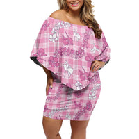 Alaka Aloha Hawaii Family Matching Off Shoulder Short Dress and Hawaiian Shirt Plumeria Lei With Palaka Motif - Polynesian Pride