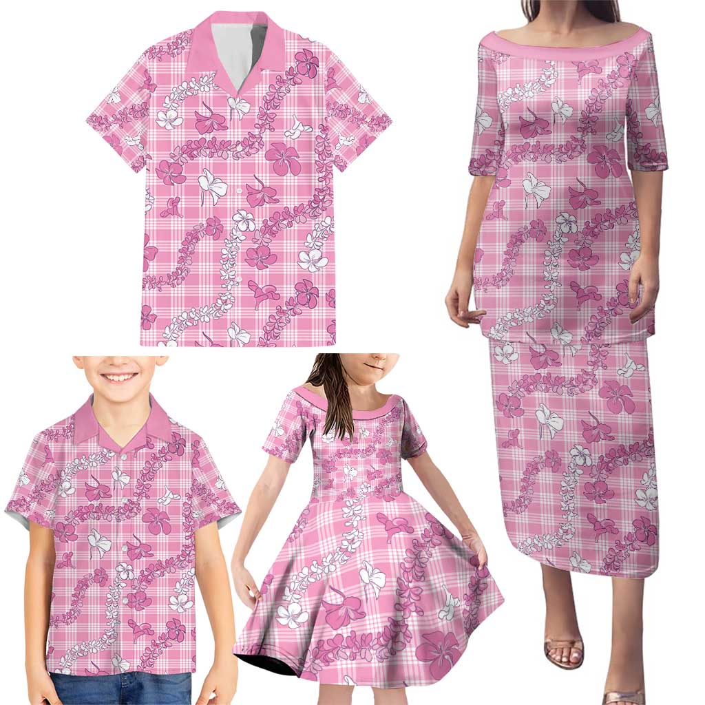 Alaka Aloha Hawaii Family Matching Puletasi and Hawaiian Shirt Plumeria Lei With Palaka Motif - Polynesian Pride
