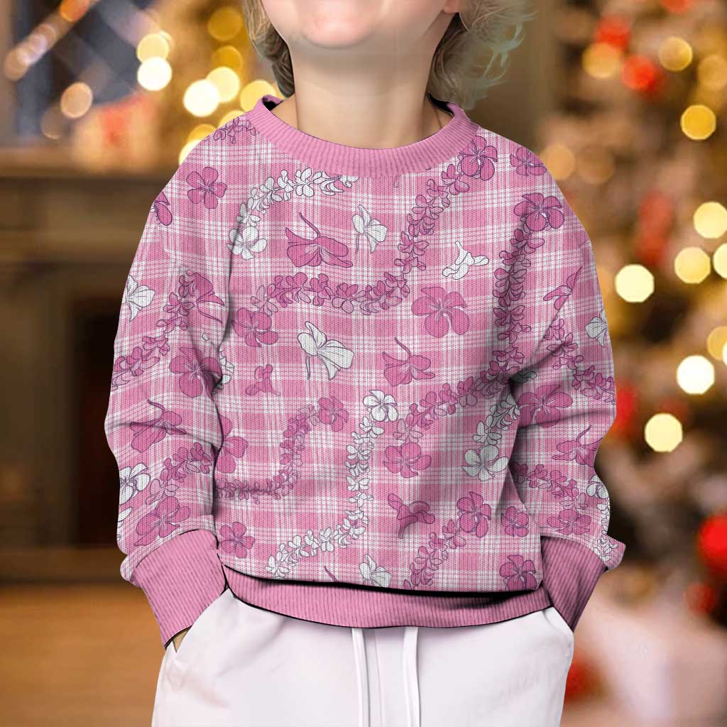 Alaka Aloha Hawaii Kid Ugly Christmas Sweater Plumeria Lei With Palaka Motif - Polynesian Pride