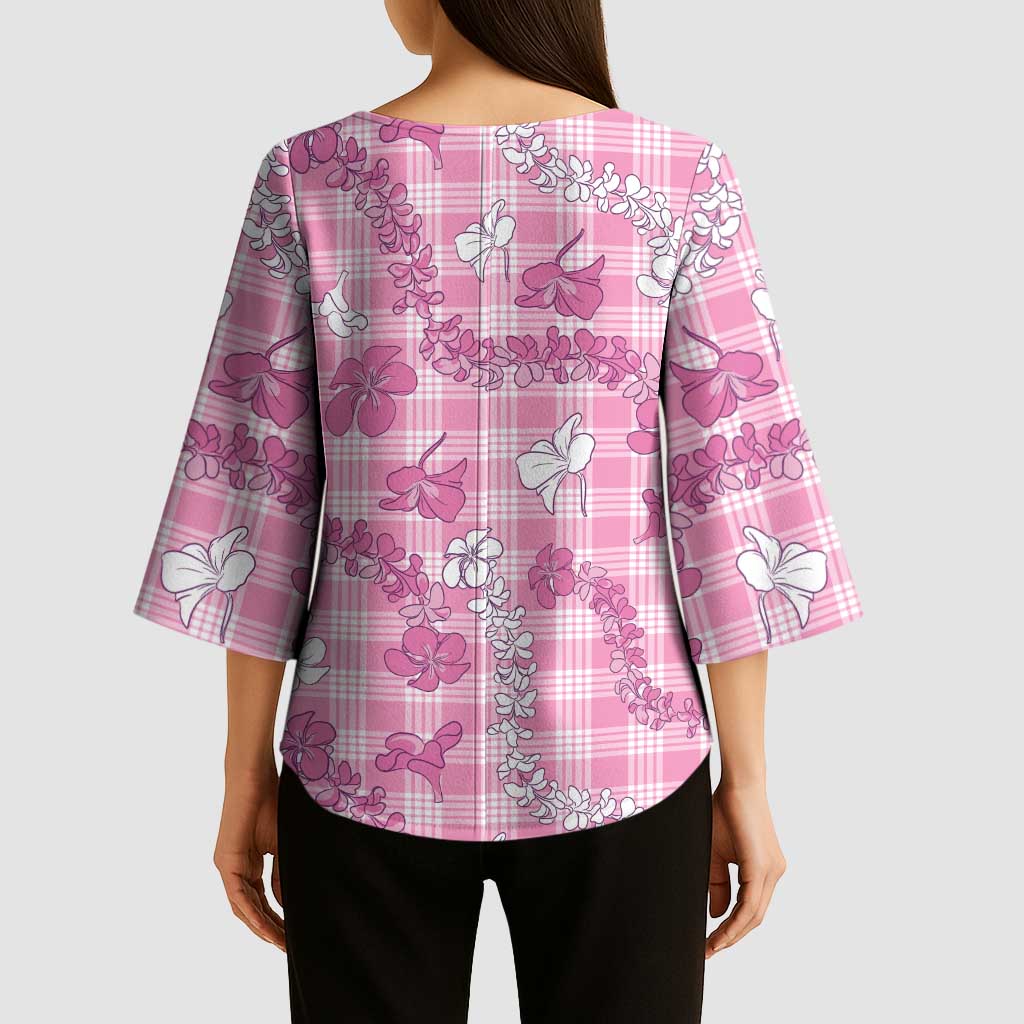 Alaka Aloha Hawaii Kimono Sleeve Blouse Plumeria Lei With Palaka Motif - Polynesian Pride