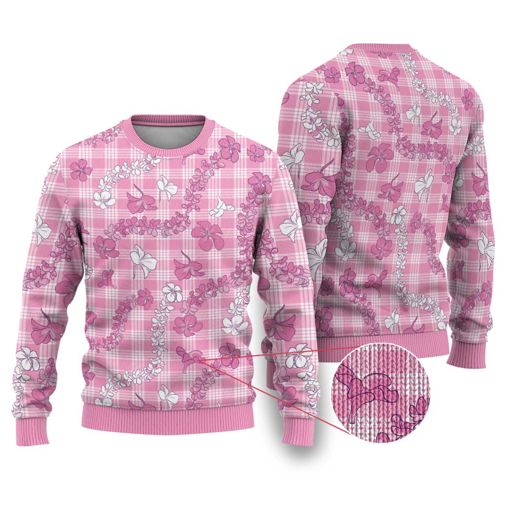 Alaka Aloha Hawaii Ugly Christmas Sweater Plumeria Lei With Palaka Motif - Polynesian Pride