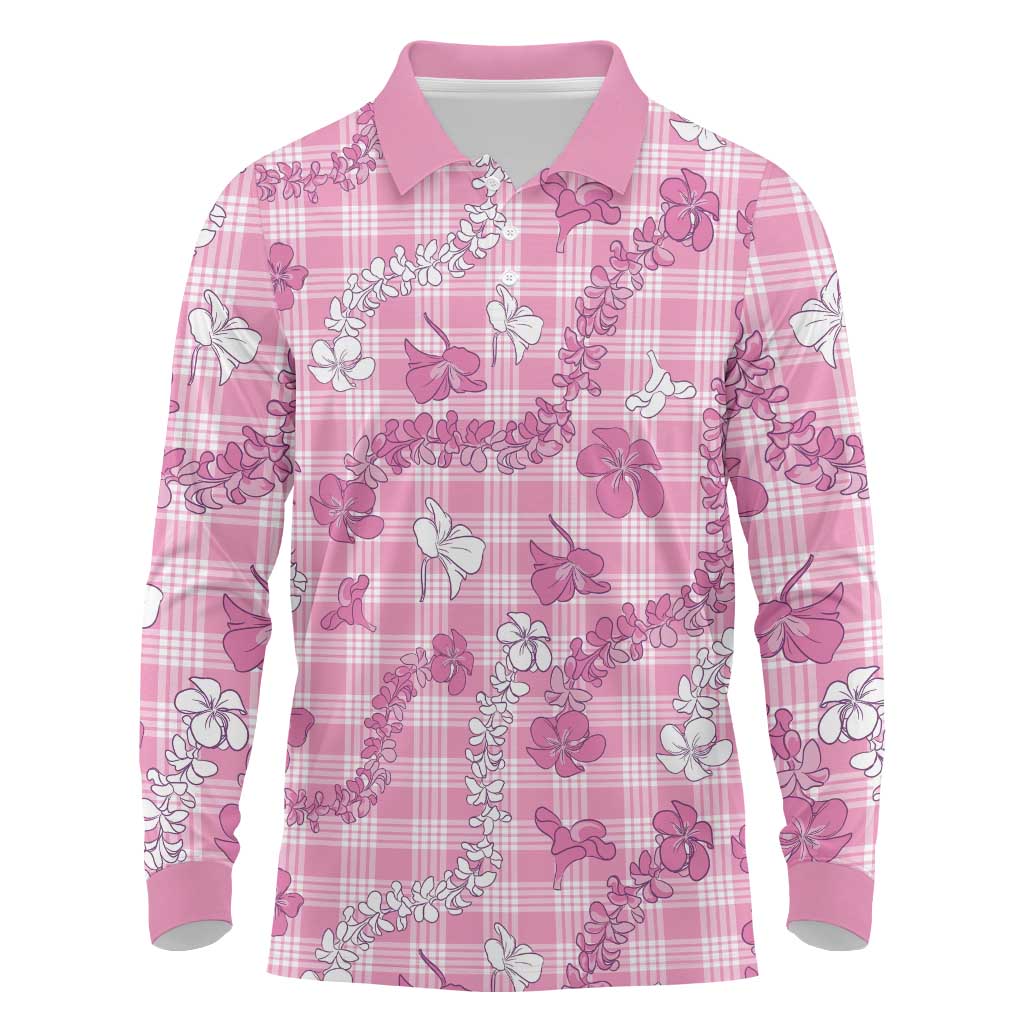 Alaka Aloha Hawaii Long Sleeve Polo Shirt Plumeria Lei With Palaka Motif - Polynesian Pride