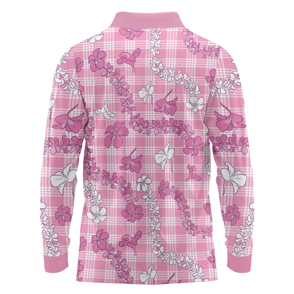 Alaka Aloha Hawaii Long Sleeve Polo Shirt Plumeria Lei With Palaka Motif - Polynesian Pride