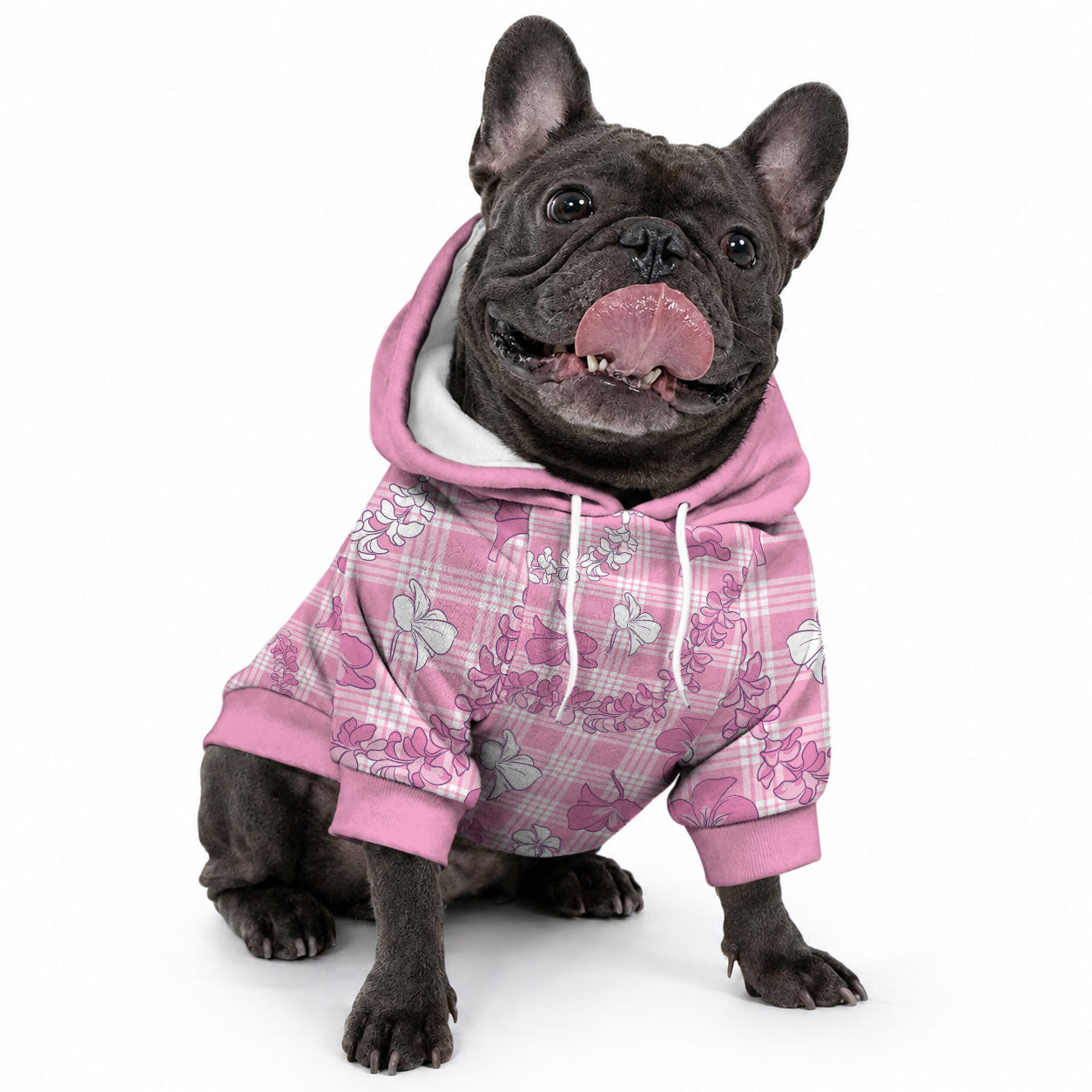 Alaka Aloha Hawaii Pet Hoodie Plumeria Lei With Palaka Motif