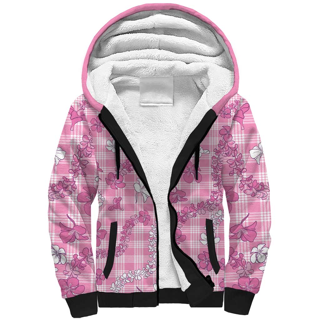 Alaka Aloha Hawaii Sherpa Hoodie Plumeria Lei With Palaka Motif LT14 Unisex Pink - Polynesian Pride
