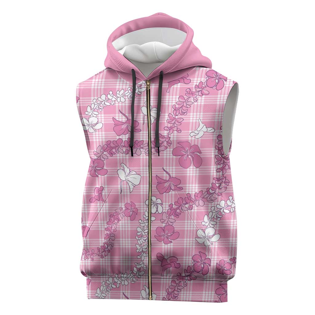 Alaka Aloha Hawaii Sleeveless Zip Hoodie Plumeria Lei With Palaka Motif - Polynesian Pride