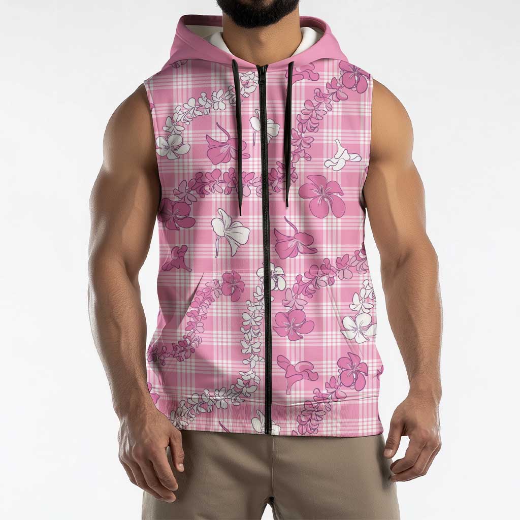 Alaka Aloha Hawaii Sleeveless Zip Hoodie Plumeria Lei With Palaka Motif LT14 - Polynesian Pride