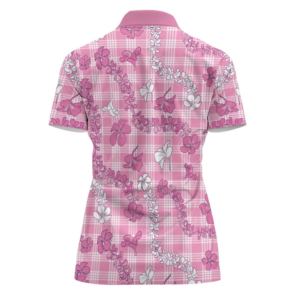 Alaka Aloha Hawaii Women Polo Shirt Plumeria Lei With Palaka Motif - Polynesian Pride