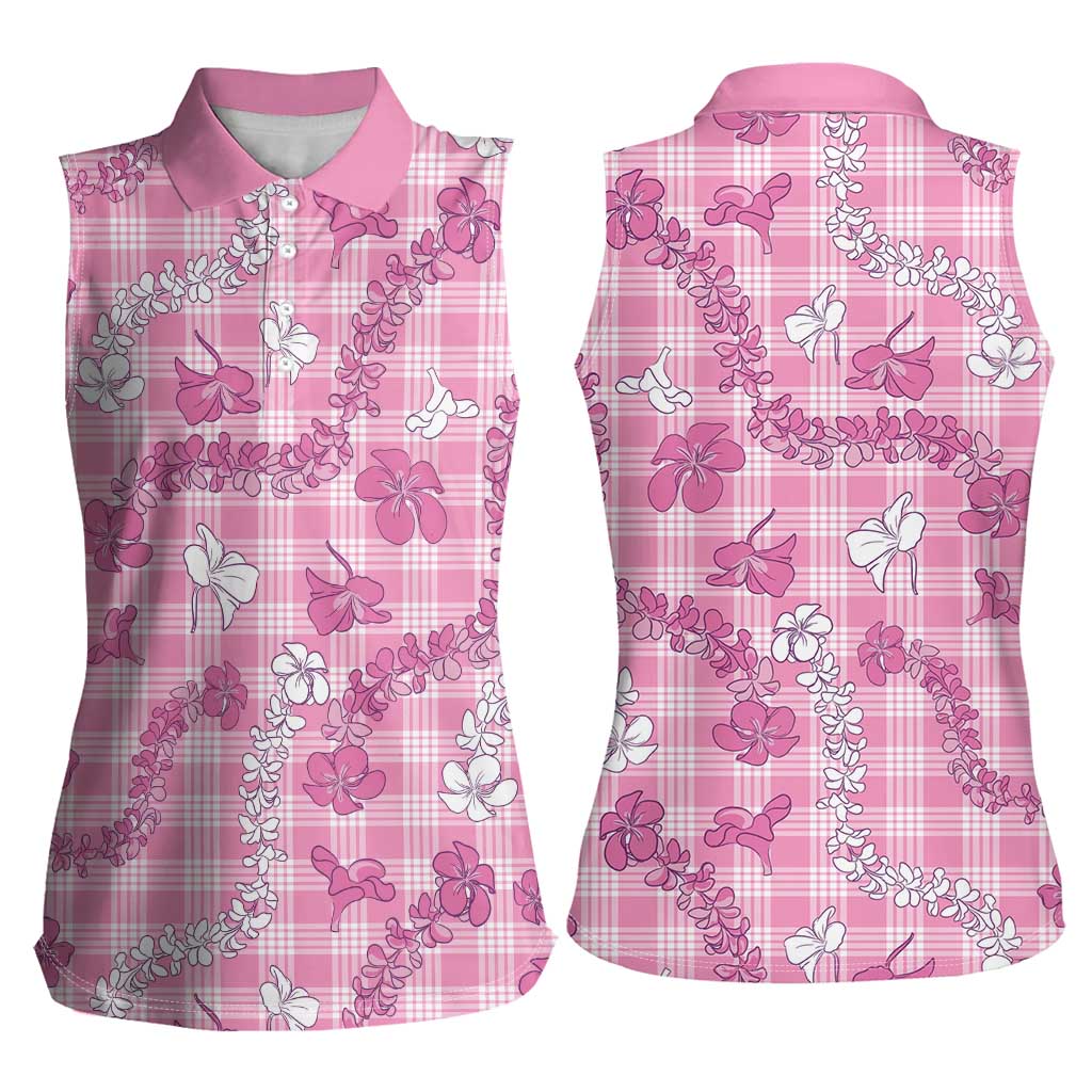 Alaka Aloha Hawaii Women Sleeveless Polo Shirt Plumeria Lei With Palaka Motif - Polynesian Pride