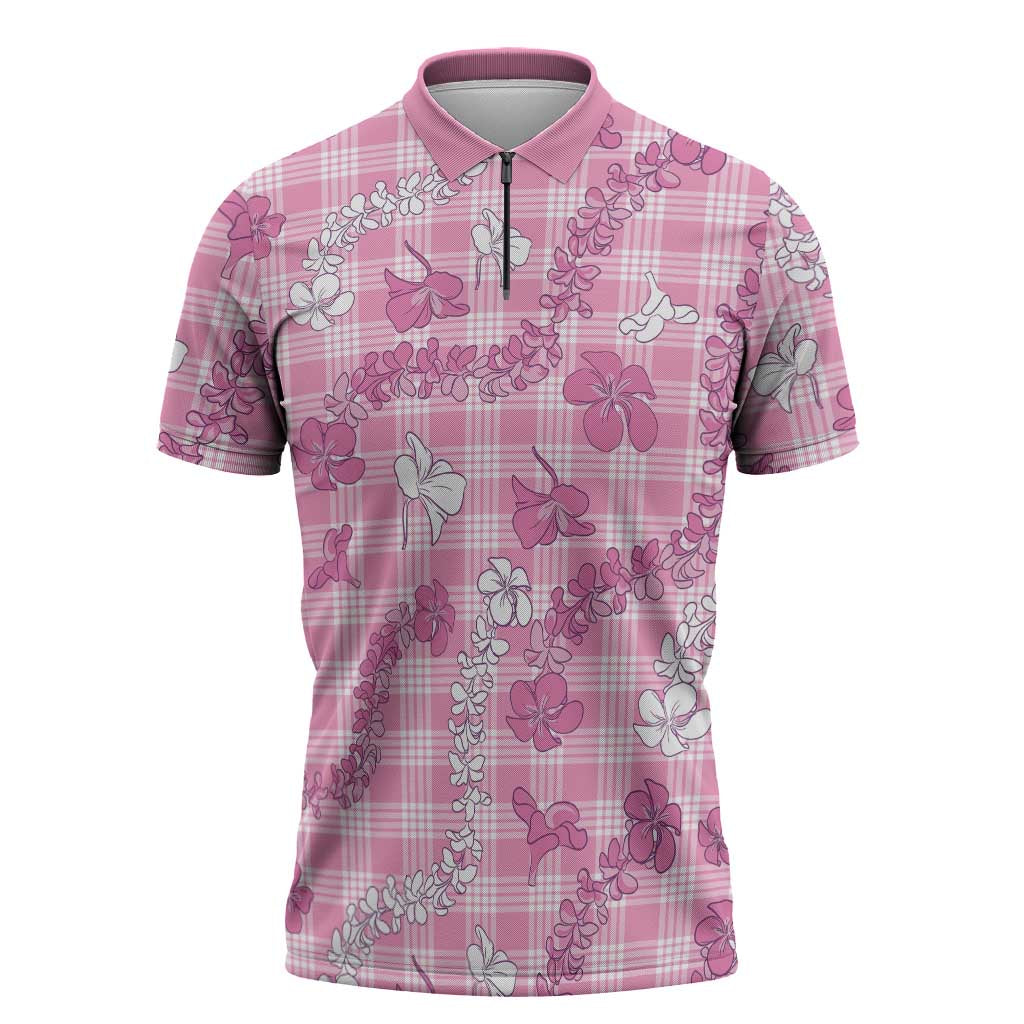 Alaka Aloha Hawaii Zipper Polo Shirt Plumeria Lei With Palaka Motif - Polynesian Pride
