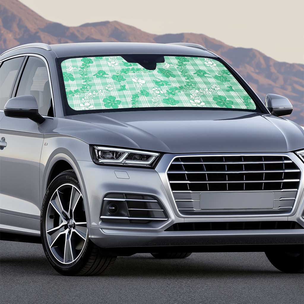 Omaomao Aloha Hawaii Auto Sun Shade Plumeria Lei With Palaka Motif - Polynesian Pride