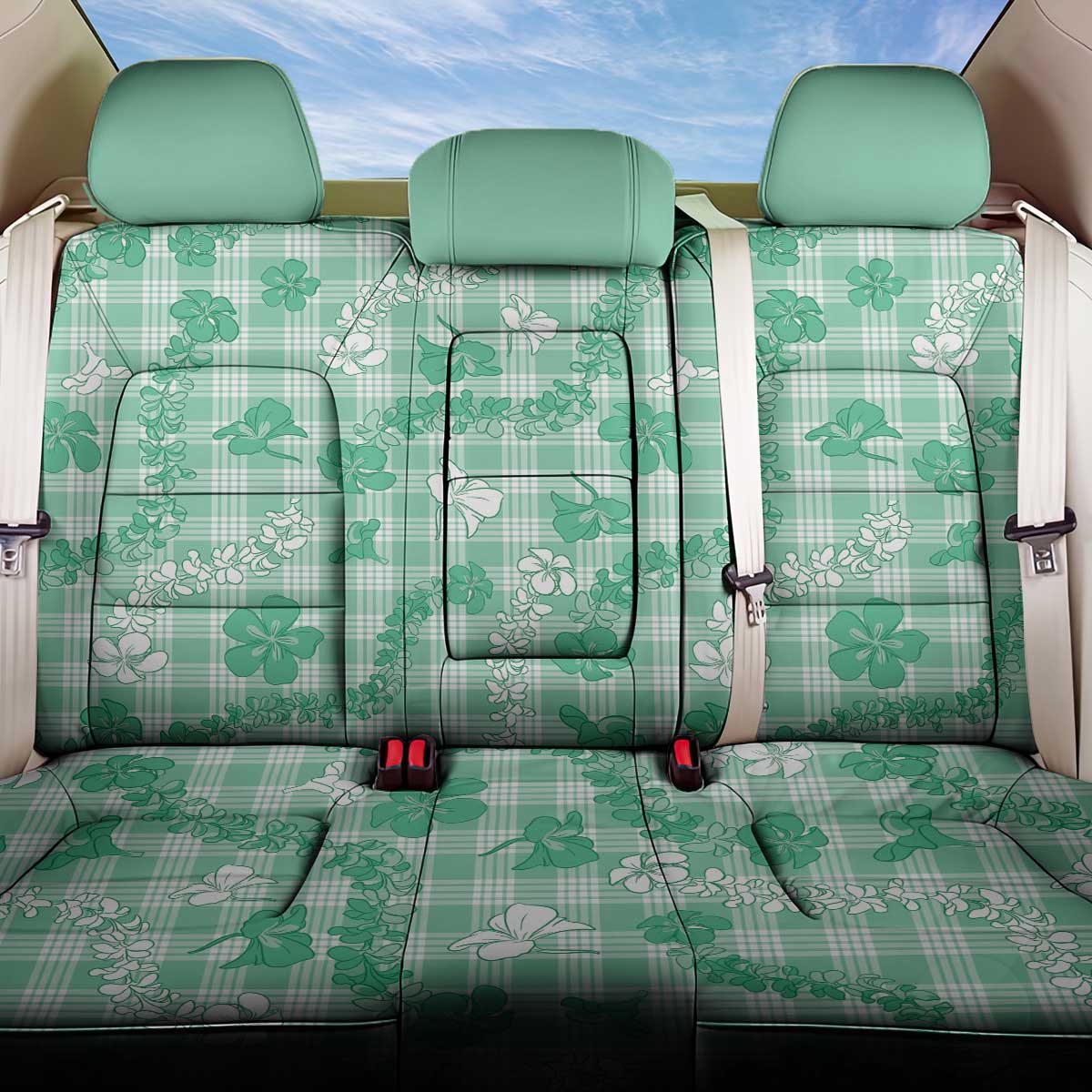 Omaomao Aloha Hawaii Back Car Seat Cover Plumeria Lei With Palaka Motif LT14 One Size Green - Polynesian Pride
