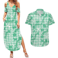 Omaomao Aloha Hawaii Couples Matching Summer Maxi Dress and Hawaiian Shirt Plumeria Lei With Palaka Motif - Polynesian Pride