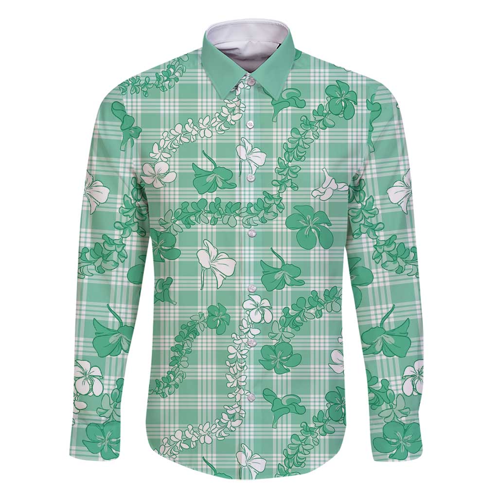 Omaomao Aloha Hawaii Family Matching Long Sleeve Bodycon Dress and Hawaiian Shirt Plumeria Lei With Palaka Motif - Polynesian Pride